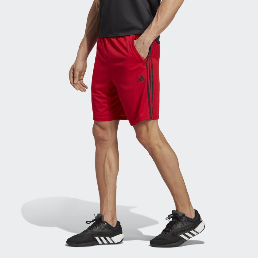 ADIDAS TRAIN ESSENTIALS PIQUÉ 3-STRIPES TRAINING SHORTS RED