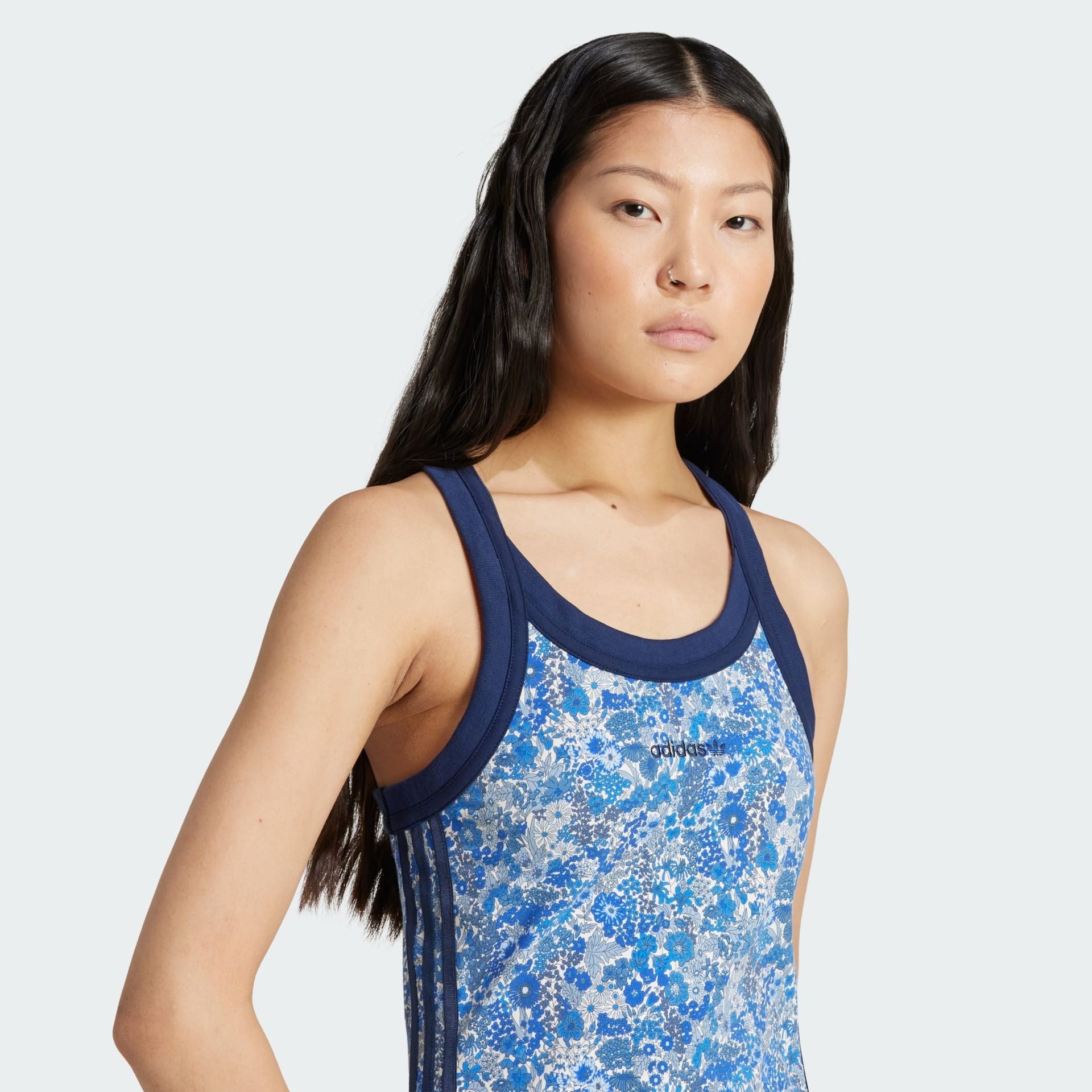 ADIDAS - WOMEN APPAREL - ADIDAS ORIGINALS X LIBERTY LONDON TONAL MAXI DRESS - Multicolor / Chalk White / Ambient Sky / Night Indigo - ShopbCODE